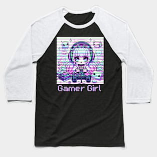 Gamer Girl Anime Retro Glitch Baseball T-Shirt